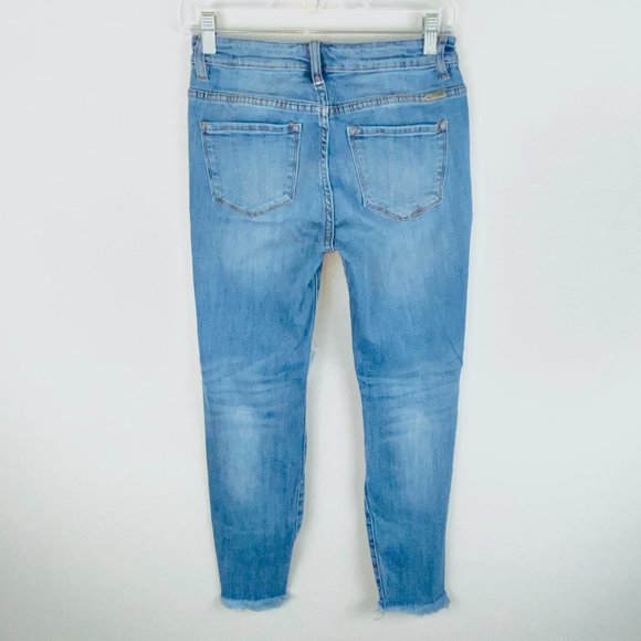 Kancan Lt Wash Fringed Hem Crop Jeans 7 27 - Picture 5 of 10